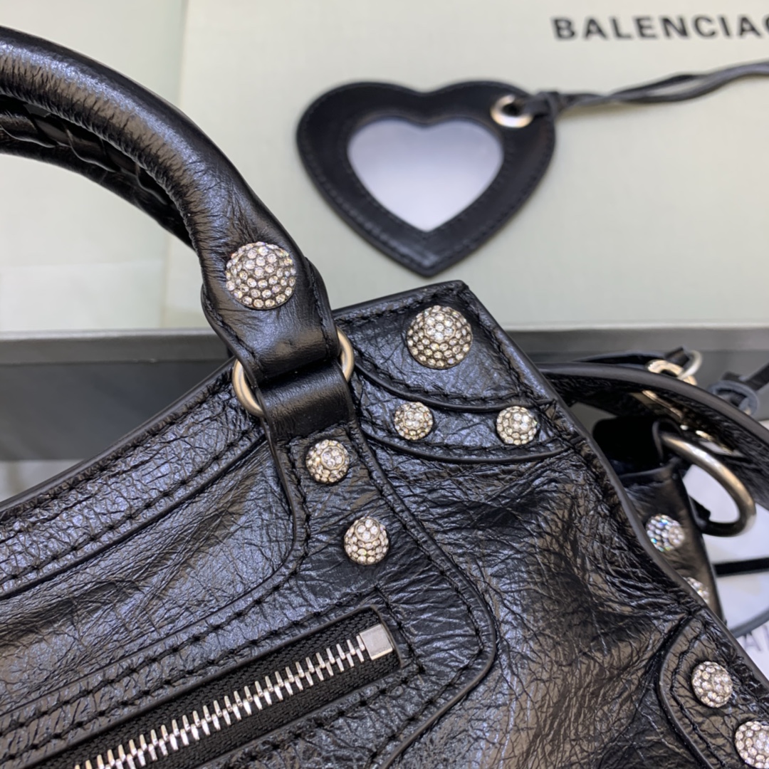 Balenciaga Neo Cagole XS Handbag With Rhinestones Shoulder Bag Black